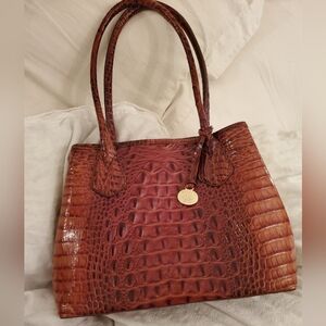 NWOT Brahmin Toasted Pecan Croc  Anytime Tote Melbourne genuine Leather Bag